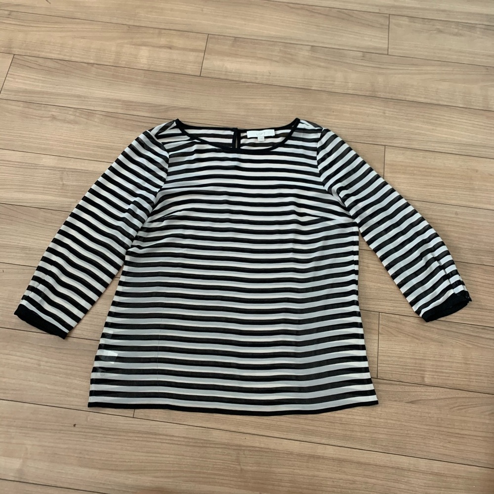 LOFT See through Striped Long Sleeve Blouse